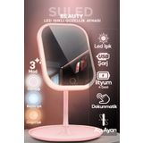 SULED Led Işıklı Makyaj Aynası 3 Modlu Usb Şarjlı Beyaz Dikdörtgen Taşınabilir Açı Ayarlı Güzellik Ayna