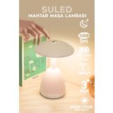 SULED Mantar Masa Lambası Beyaz Usb Şarjlı Dokunmatik 3 Modlu Ambiyans Gece Lambası