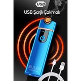 Suled Mavi USB Şarjlı Çakmak Rüzgardan Etkilenmez Özellikte Taşınabilir Kamp Çakmağı