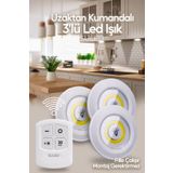 SULED Pilli Uzaktan Kumandalı Montajsız Yapışkanlı 3'lü Spot Led Işık Lamba Raf Niş Dolap Mutfak Işığı