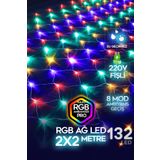 SULED RGB Ağ Led 2x2 Metre 132 Led 220V Fişli İç ve Dış Mekan 8 Modlu Ambiyans Aydınlatma