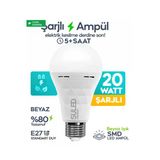 Suled Şarjlı Ampül 20W Acil Durum & Kamp Işığı 220V Beyaz Işık E27 Duy Otomatik %80 Tasarruflu