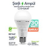 SULED şarjlı Ampül 30w Şarjlı Ampül 30W Ultra Acil Durum & Kamp Işığı 220V Beyaz E27 Duy Otomatik %80 Tasarruflu