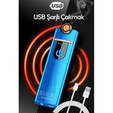 SULED Şarjlı Çakmak USB Şarjlı Pro Serisi Mavi Kamp Çakmağı Rüzgardan Etkilenmez