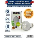 Suled Sensörlü LED Ampul 12 Watt E27 Duy Beyaz Işık Akıllı Hareket Sensörlü Tasarruflu Ampul