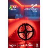 SULED Şerit Led 5 Metre Kırmızı Işık 3 Çipli Pro Ambiyans Aydınlatma Mutfak Salon Yatak Odası Led Işık