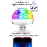 Suled SL-1018 Mini Sihirli Disko Topu Sese Duyarlı 4W USB Işıklı Küre USB Enerjili Telefon ile Çalışır