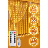 SULED Sl-1034- 300 Ledli 10 Saçaklı Sarı Led Kumandalı 8 Modlu Perde Led Peri Mutfak Işık Dekoratif Lamba