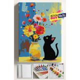 Su'lepas Sayılarla Boyama Seti Numaralı Tuval Fırça Boya Dahil Kasnaklı Set 50x70 Cm - VAZO VE KEDİ
