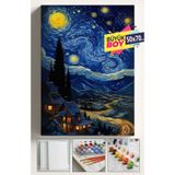 Su'lepas Sayılarla Boyama Seti Numaralı Tuval Fırça Boya Dahil Kasnaklı Set 50x70 Cm - YILDIZLI GECE KÖY
