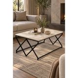 Sulora Home Sulorahome Bej Kare Orta Sehpa Siyah Metal Ayaklı