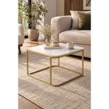 Sulora Home Sulorahome Beyaz Kare Orta Sehpa Gold Metal Ayaklı