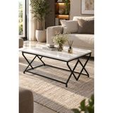 Sulora Home Sulorahome Beyaz Kare Orta Sehpa Siyah Metal Ayaklı