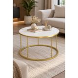 Sulora Home Sulorahome Beyaz Yuvarlak Çekmeceli Orta Sehpa Gold Ayaklı