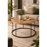Sulora Home Sulorahome Ceviz Desenli Yuvarlak Orta Sehpa Siyah Metal Ayaklı