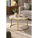 Sulora Home Sulorahome Efes Beyaz Mermer Desenli Yuvarlak Orta Sehpa 70 cm