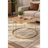 Sulora Home Sulorahome Gold Ayaklı Ceviz Desenli Yuvarlak Orta Sehpa