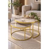 Sulora Home Sulorahome Gold Metal Orta Sehpa Seti Efes Beyaz 2'li Yuvarlak