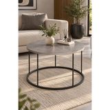 Sulora Home Sulorahome Gordion Desenli Gri Orta Sehpa Siyah Metal Ayaklı Yuvarlak Salon Sehpa