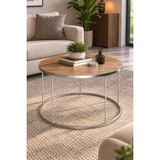 Sulora Home Sulorahome Gümüş Ayaklı Ceviz Desenli Yuvarlak Orta Sehpa