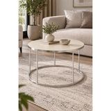 Sulora Home Sulorahome Gümüş Ayaklı Krem Bej Yuvarlak Orta Sehpa