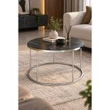 Sulora Home Sulorahome Gümüş Ayaklı Siyah Mermer Desenli Yuvarlak Orta Sehpa