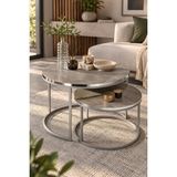 Sulora Home Sulorahome Gümüş Metal Ayaklı Mermer Desenli 2'li Yuvarlak Orta Sehpa Seti