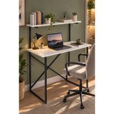Sulora Home Sulorahome Raflı Çalışma Masası Beyaz ve Siyah Metal Ayaklı - 90x45 cm - Beyaz - Siyah