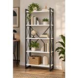 SuloraHome 5 Raflı Metal Kitaplık Beyaz ve Siyah