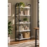 SuloraHome Beyaz Metal İskeletli 5 Raflı Kitaplık ve Dekoratif Raf Ünitesi