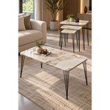 Sulorahome Mermer Desenli Orta Sehpa ve 3'lü Zigon Sehpa Seti