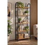 SuloraHome Metal Kitaplık Atlantik Çam Desenli 180 cm 5 Raflı