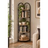 SuloraHome Metal Köşe Kitaplığı ve Saksılık 5 Katlı Atlantik Çam Desenli