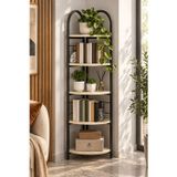 SuloraHome Metal Köşe Kitaplığı ve Saksılık Bej Traverten Desenli 5 Katlı