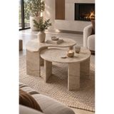 SuloraHome Orta Sehpa 2'li Sehpa Seti Oval Modern Dekoratif Salon Oturma Odası Sehpası Denge 9254 Traverten