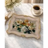 Sultan Çiçek Bahçesi Desenli Küçük Servis Tepsisi | 30x25 cm | Dekoratif Çay ve Kahve Sunum Tepsisi