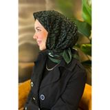 Sultan Eşarp Sultan Fresh Pamuk Eşarp - Sade Çiçek Deseni - SFE002-13 - Çimen Yeşili, Siyah