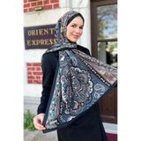 Sultan Eşarp Sultan Fresh Pamuk Şal - Orient Express Modeli - SLF001-13 - Yeşil, Siyah, Füme