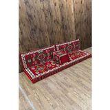 Sultan Sedir Yöresel - Kilim Şark Köşesi, Yer Minderi Takımı – 28 Dansit Sert Süngerli – 4 Parça – Kırmızı