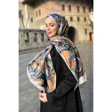 Sultan Soft Pamuk Şal - Çiçeksi Şal Desen - SLT2562-03 - Siyah, Turuncu, Yeşil