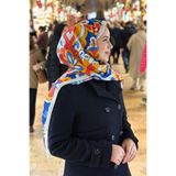Sultan Soft Pamuk Şal - Mira Desen - SLT2527-01 - Mavi, Turuncu, Pembe