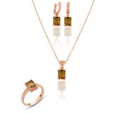 Sultanit Taşlı Rose Gümüş Üçlü Set Yüzük Küpe Ve Kolye Ucu SET-406