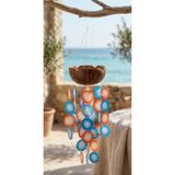 SultanofAura Hindistan Cevizi Kabuğu Rüzgar Çanı 55x15 cm – Doğal Deniz Kabuklu Capiz Bohem Balkon ve Bahçe Dekoru