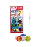 Sulu Boya 3'lü Set - 12'li Sulu Boya - Fırça - Su Kabı s.k
