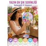 Sulu Boya Çiçek Desenli Katlanabilir El Yelpazesi Kılıflı Yuvarlak Cep Yelpazesi Yazlık Pratik Çanta