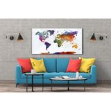 Sulu Boya Desenli Kanvas Renkli Dünya Haritası Tablo - Yüksek Kalite – Tek Parça – Şık ve Kolay Montaj 110X60CM - Beyaz