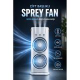 Sulu Buharlı Çift Başlıklı Klima Fanı Taşınabilir Usb Şarjlı 3 Kademeli Led Işıklı, Masaüstü Fan, Taşınabilir Fan