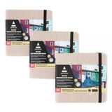 Suluboya Eskiz Defteri, 3'Lü Paket, Her Biri 88 Sayfa, 13,5 X 12,5 Cm, Bej Suluboya Kitabı, Ciltli Kapak 110Lbs/230 Gsm Suluboya Defter