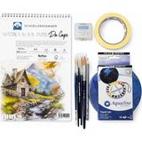 Suluboya Seti, A4 300 gr Defter, Daler Rowney Aquafine 18 Renk, Van Gogh Fırça Seti, Maskeleme Ban - Standart