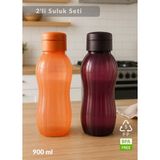 Suluk 2'li Set Su Şişesi Bpa Free Okul Suluğu Pp-5 Suluk Spor Okul Ofis Suluğu Mürdüm-Turuncu 900 ml - Çok Renkli